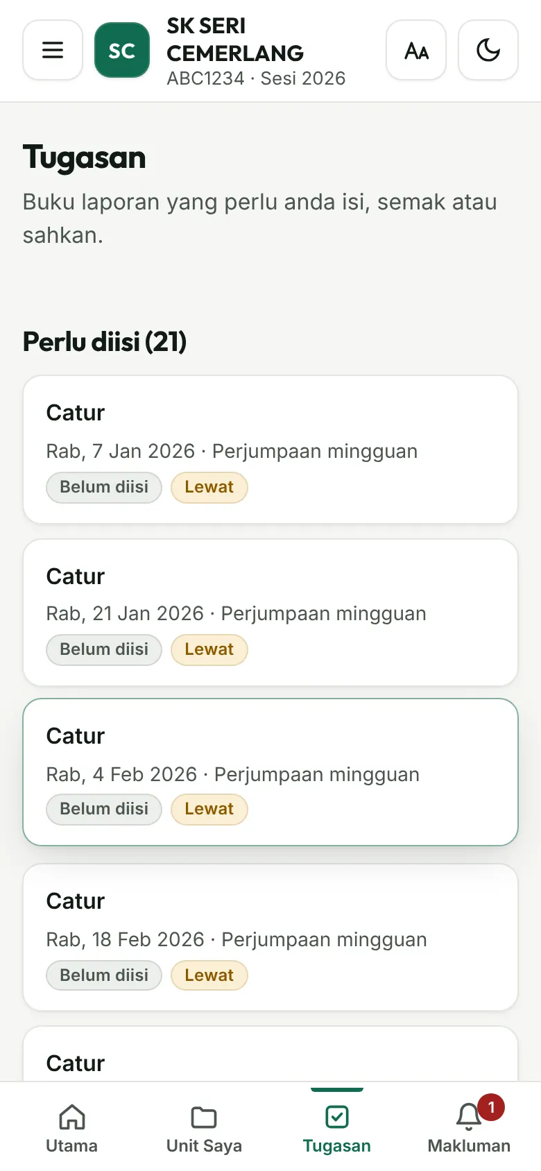 Senarai Tugasan Ketua Unit di telefon